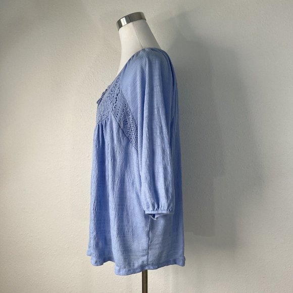 Faded Glory Womans Blouse Top 2X 18W 20W Blue 3/4 Sleeve Embroidered Tassels - Picture 4 of 12